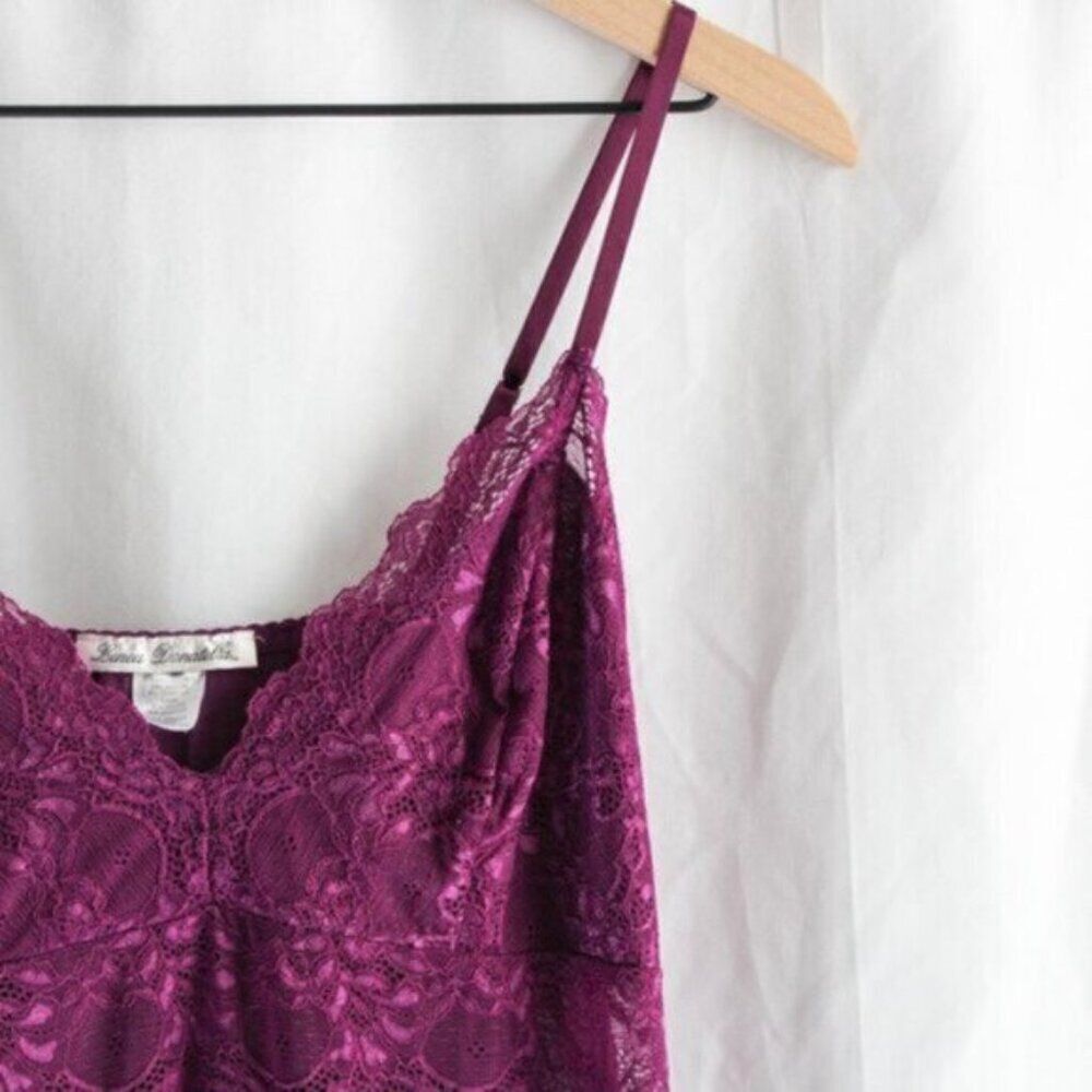 Linea Donatella Purple Babydoll Slip Dress Nightgown Chemise Lace Top Large - Picture 4 of 5